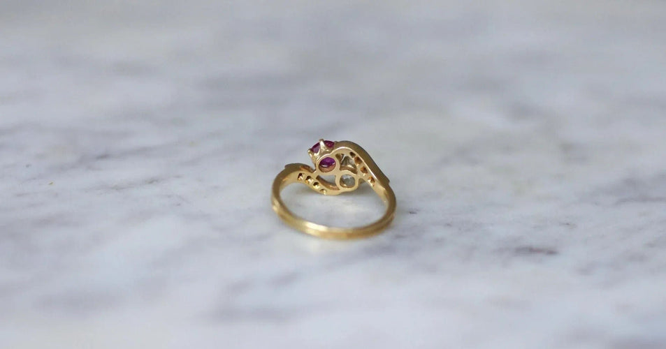 Bague 50.5 Bague Toi et Moi Rubis Birman et Diamants 58 Facettes