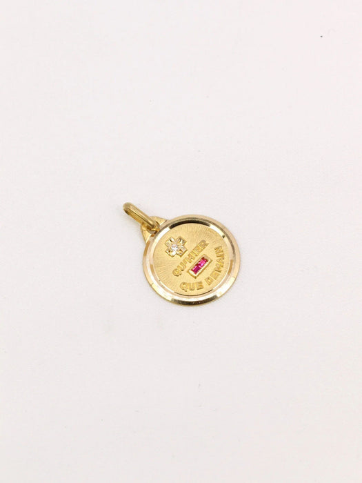 Pendentif AUGIS - Médaille amour ronde or jaune diamant rubis 58 Facettes J515