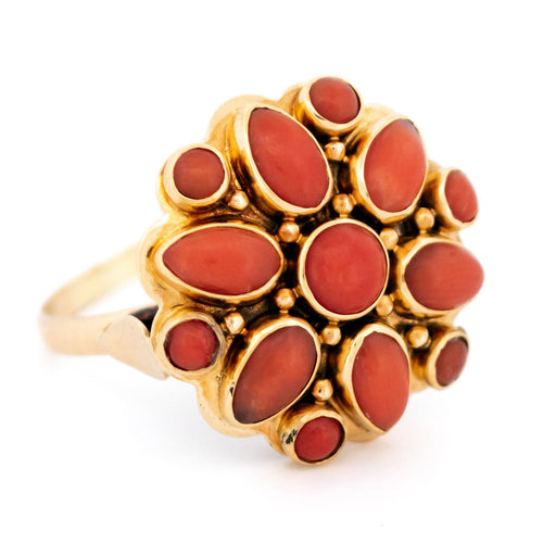 Bague Bague en or jaune corail 14 carats avec grappe de fleurs 58 Facettes A033A196016C42458FA8D433E0C85F83