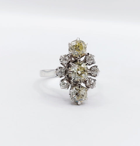 Bague 51 Bague marquise art déco or blanc, diamant jaune et diamant blanc 58 Facettes A05663