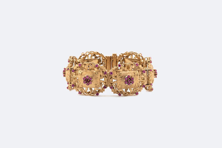 Bracelet Oro Giallo Bracciale vintage in oro con rubini 58 Facettes 159,00 BRC