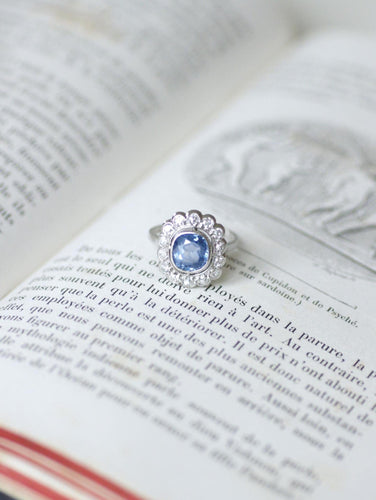 Bague 53 Bague Pompadour Art Déco Saphir de Ceylan 2,80 Cts et Diamants 58 Facettes