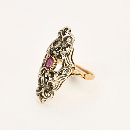 Bague 57,5 Bague or jaune et argent et rubis 58 Facettes GU283