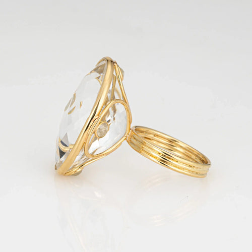 Bague Bague vintage en or jaune 18 carats avec diamants et cristal de roche, taille 7 58 Facettes G13575