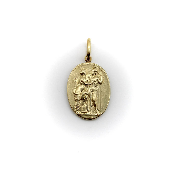 Pendentif Médaillon de Vénus et Mars de renaissance classique de signature d'or 58 Facettes