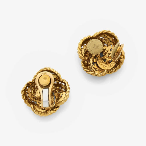 Boucles d'oreilles BOUCHERON - Boucles d'oreilles vintage en or tissé à quatre feuilles 58 Facettes 22704