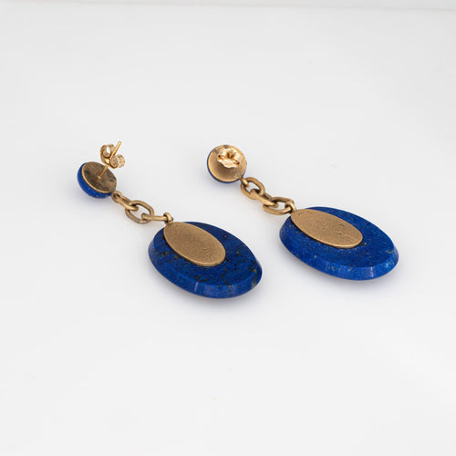 Lapis Lazuli Star Earrings Estate 2" Pendant Drops 18k Yellow Gold Fine Jewelry 58 Facettes G14129