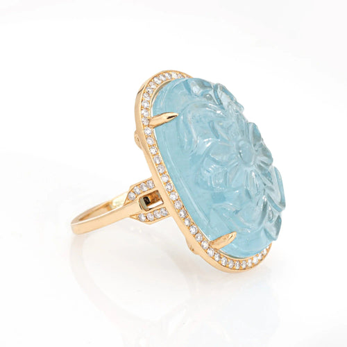 Bague 53 Bague aigue-marine sculptée 33 carats, diamant, grands bijoux de Cocktail, bijoux de fleurs 58 Facettes G13157