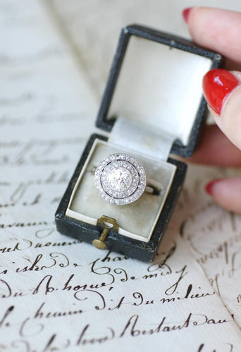 Bague 55 Bague Cible Ronde Art Déco Or blanc, Platine et Diamants 58 Facettes