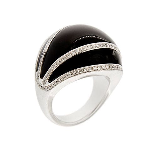 Bague 56 CHIMENTO - Bague à bande bombée avec onyx et diamants 58 Facettes 30476