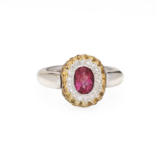 Bague 53 Bague à bascule en or blanc avec tourmaline rose et saphir jaune 58 Facettes G13586