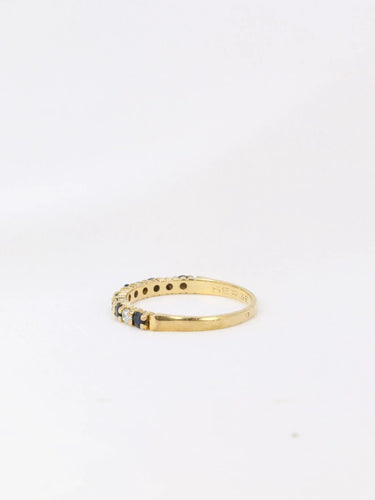 Bague 50 Demi-Alliance américaine en or jaune, diamants et saphirs 58 Facettes J104