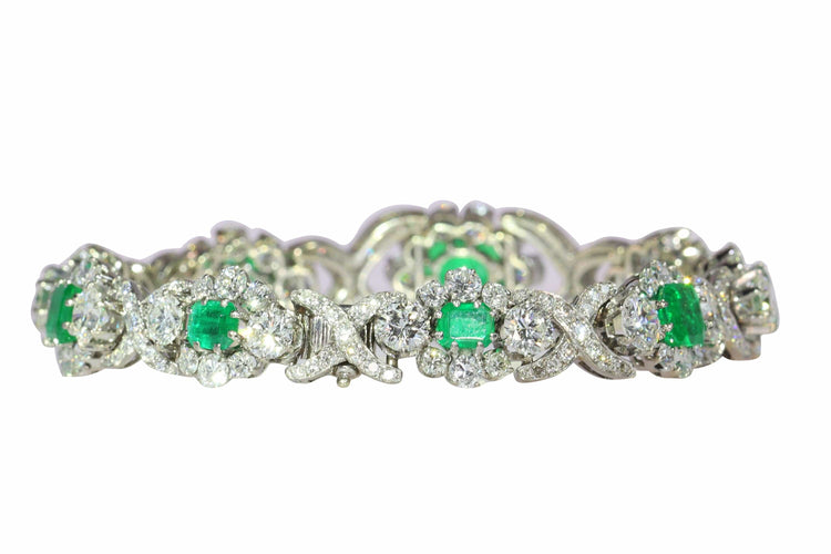 Bracelet Bracelet vintage luxueux : diamants 16 carats, émeraudes colombiennes 7 carats 58 Facettes 16196-0083