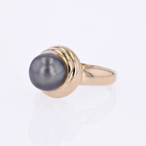 Bague 53 Bague perle grise et or jaune 58 Facettes CV126