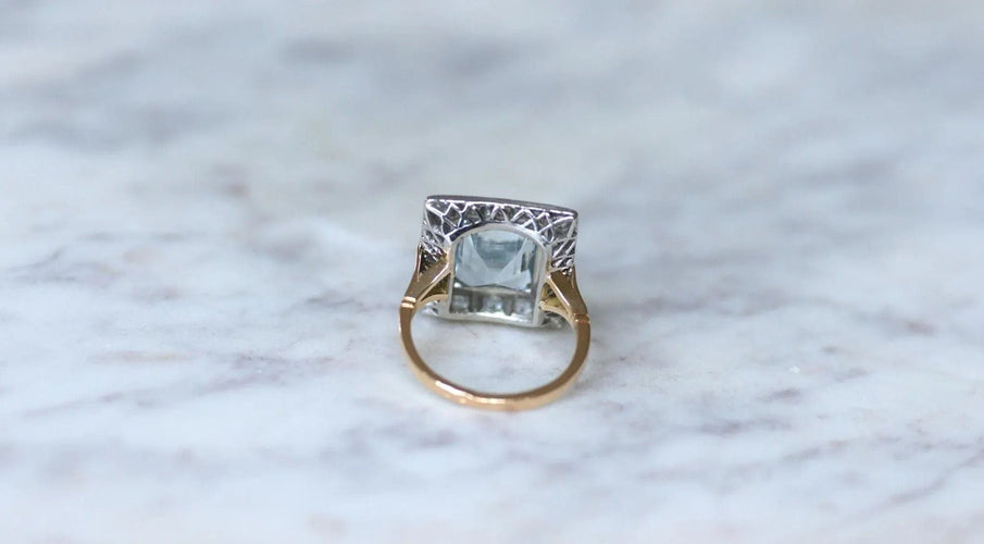 Bague 52 Bague Art Déco Aigue-Marine et Diamants 58 Facettes