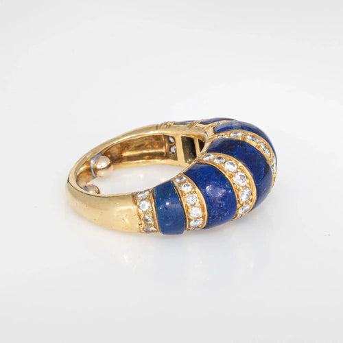 Bague 49 Bague dôme vintage en lapis-lazuli et diamants des années 70, or jaune 18 carats 58 Facettes G13741