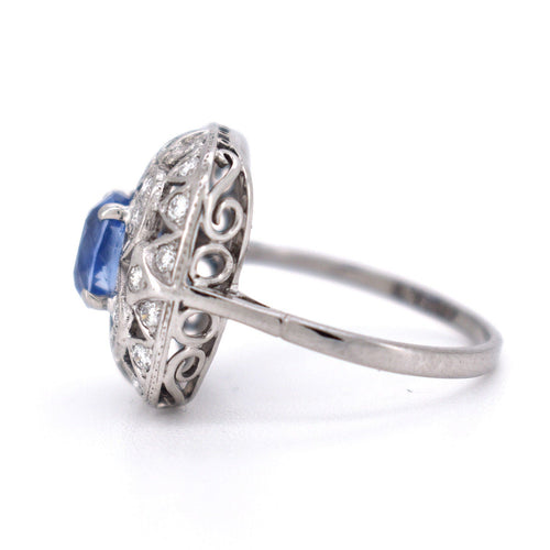 Bague 56 Bague Vintage Saphir et Diamants, Style Art Déco 58 Facettes