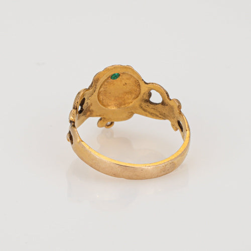 Bague Bague vintage de style Art nouveau 7,5" pour femme, anneau figuratif en or 14 carats, diamant et émeraude 58 Facettes G13718