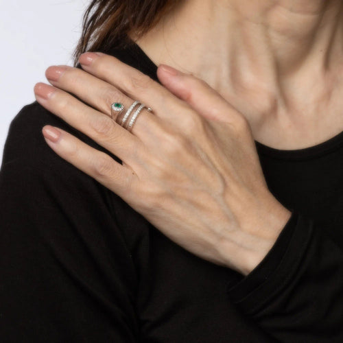 Bague 50 Bague spirale diamant émeraude bande enroulée en or blanc enroulée 58 Facettes G13464