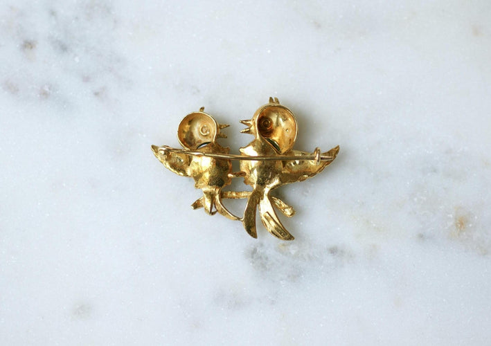 Broche Broche Oiseaux or jaune, péridots - années 60 58 Facettes