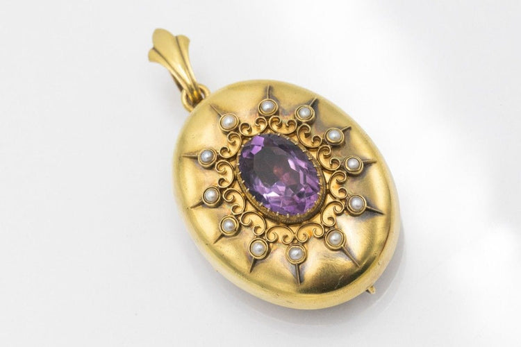 Pendentif Broche-pendentif en or jaune, améthyste, perles fines, fin XIXe siècle 58 Facettes 11245