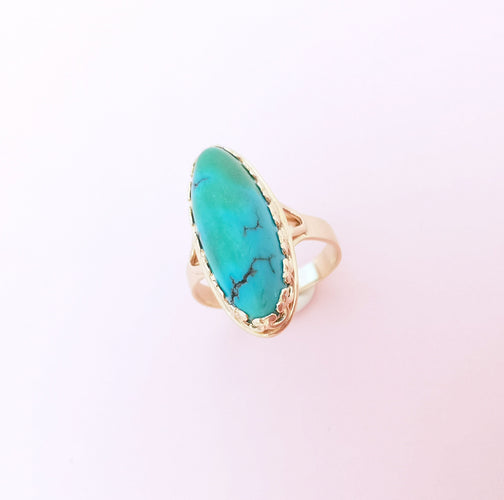 Bague 55.5 Bague Marquise cabochon de turquoise 58 Facettes AA 1669