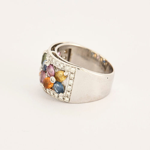 Bague 52 Bague TUTTI FRUTTI or blanc saphirs de couleurs 58 Facettes LP1114/13