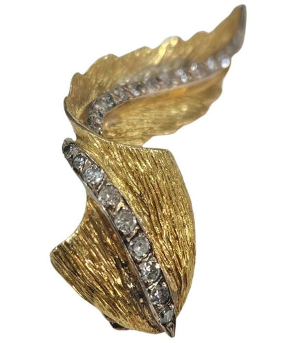Брошка перо Масриера от 1950-те години, жълто злато и бяло злато, диаманти 