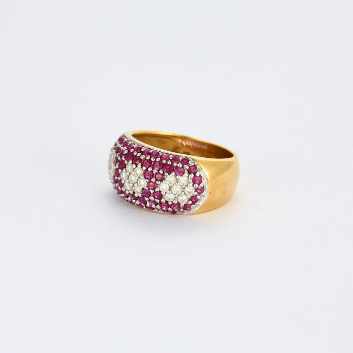 Bague 54 Bague jonc or jaune, rubis, diamants fleurs 58 Facettes