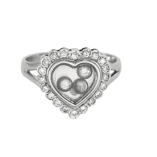 Пръстен Биещо Сърце от бяло злато, диаманти 