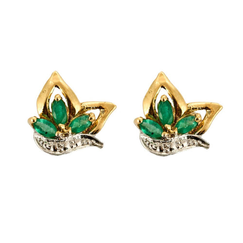 Boutons d'oreilles en or jaune et gris, émeraudes 58 Facettes CHA55472