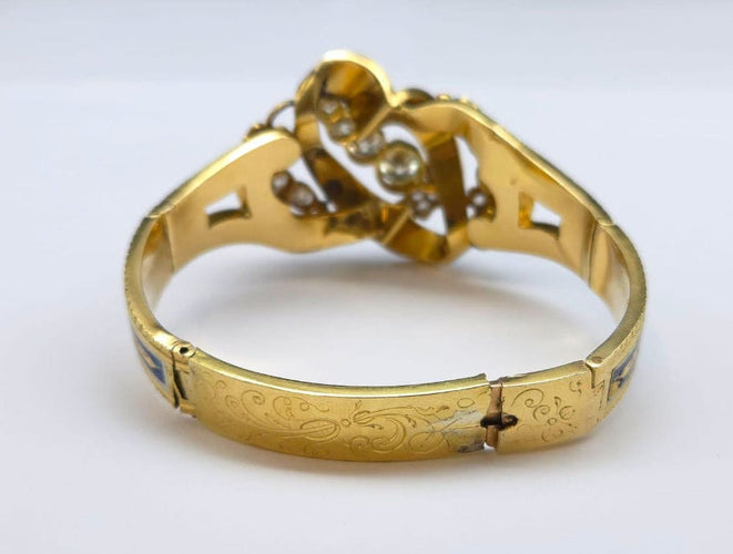 Bracelet Bracelet articulé or jaune, email et diamants XIXè siècle 58 Facettes
