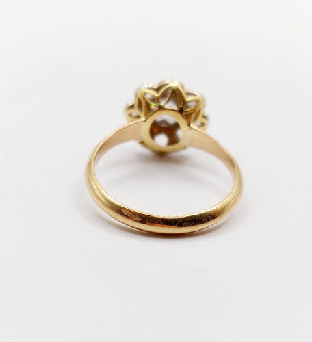 Bague 51 Bague marguerite antique en or 18k et platine, diamants taille rose 58 Facettes A06414