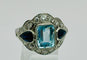 Bague 54 Bague Art Déco en platine ornée d'aigues-marines, de saphirs et de diamants 58 Facettes 50308