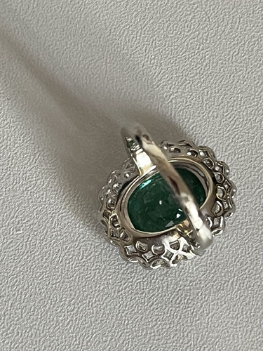 Bague 53 Bague Fleur Platine Or Gris Emeraude Diamants 58 Facettes LOT 6276