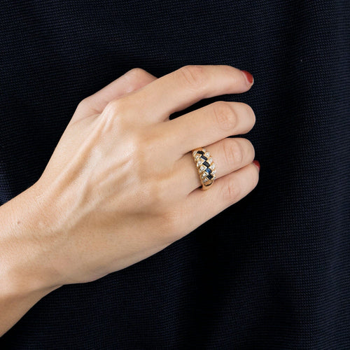 Bague Bague motif tresse en or jaune, saphir et diamants 58 Facettes LP775/13