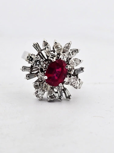 Prsten 64 Prsten od belog zlata sa rubinima i dijamantima 58 Facettes