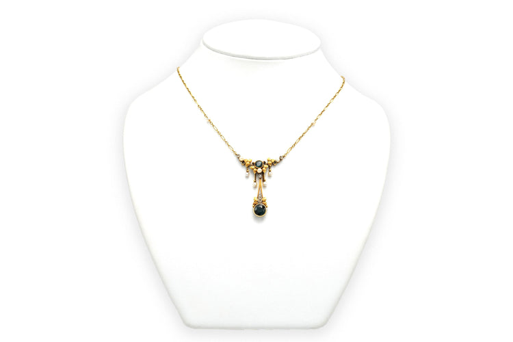 Collier Collier Art Nouveau en or jaune serti de tourmalines, de perles et de diamants 58 Facettes 22936