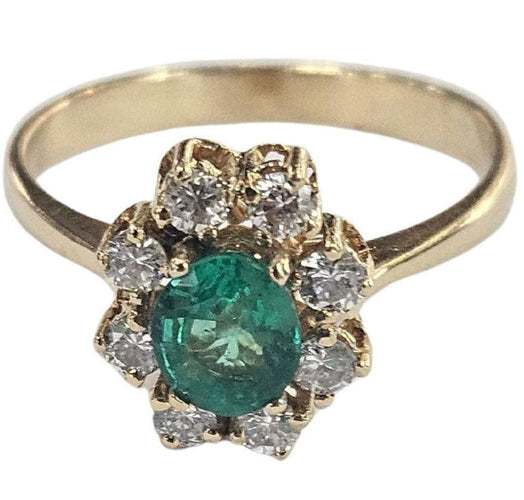 Bague 55.5 Bague rosette contemporaine en or jaune avec une émeraude de 0,6 ct AA+ et des diamants de 0,32 ct 58 Facettes E37