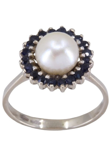 Bague 56 Bague or blanc perle et saphirs 58 Facettes 090091