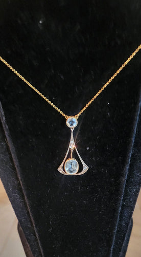 Collier Collier Art Déco ors jaune et blanc, aigue-marines, diamants 58 Facettes