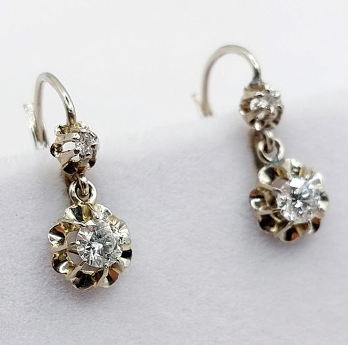 Dormeuses art deco or blanc 18k diamants taille brillants 58 Facettes A05861