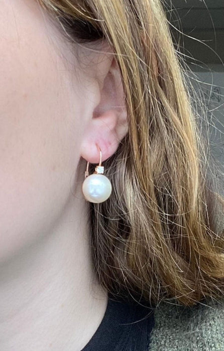 Boucles d'oreilles Boucles d'Oreilles Françaises Diamants Perle Or Rose 58 Facettes