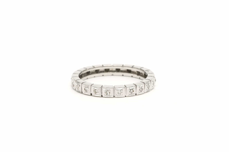 Bague 52 Alliance américaine contemporaine en or blanc 18 carats sertie de diamants 58 Facettes B379