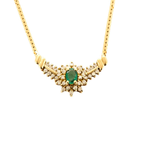 Collier Collier or jaune, émeraude et diamants 58 Facettes 250243
