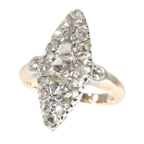 Bague 51 Bague de fiançailles antique en diamant en forme de bateau 58 Facettes 21146-0157