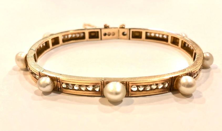 Bracelet bracelet ancien or jaune perles et diamants 58 Facettes