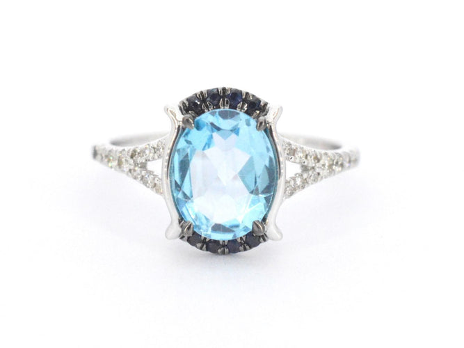 Bague 54 Bague en or blanc avec diamants et belles pierres précieuses 58 Facettes 2322