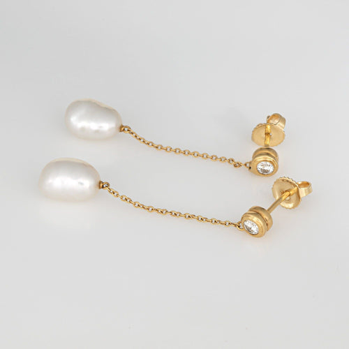 Boucles d'oreilles Boucles d'oreilles Tiffany & Co Diamonds by the Yard en or jaune 18 carats avec perles de 3,8 cm 58 Facettes G13867