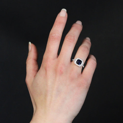 Bague 53 Bague saphir de Ceylan coussin et diamants 58 Facettes 24-152